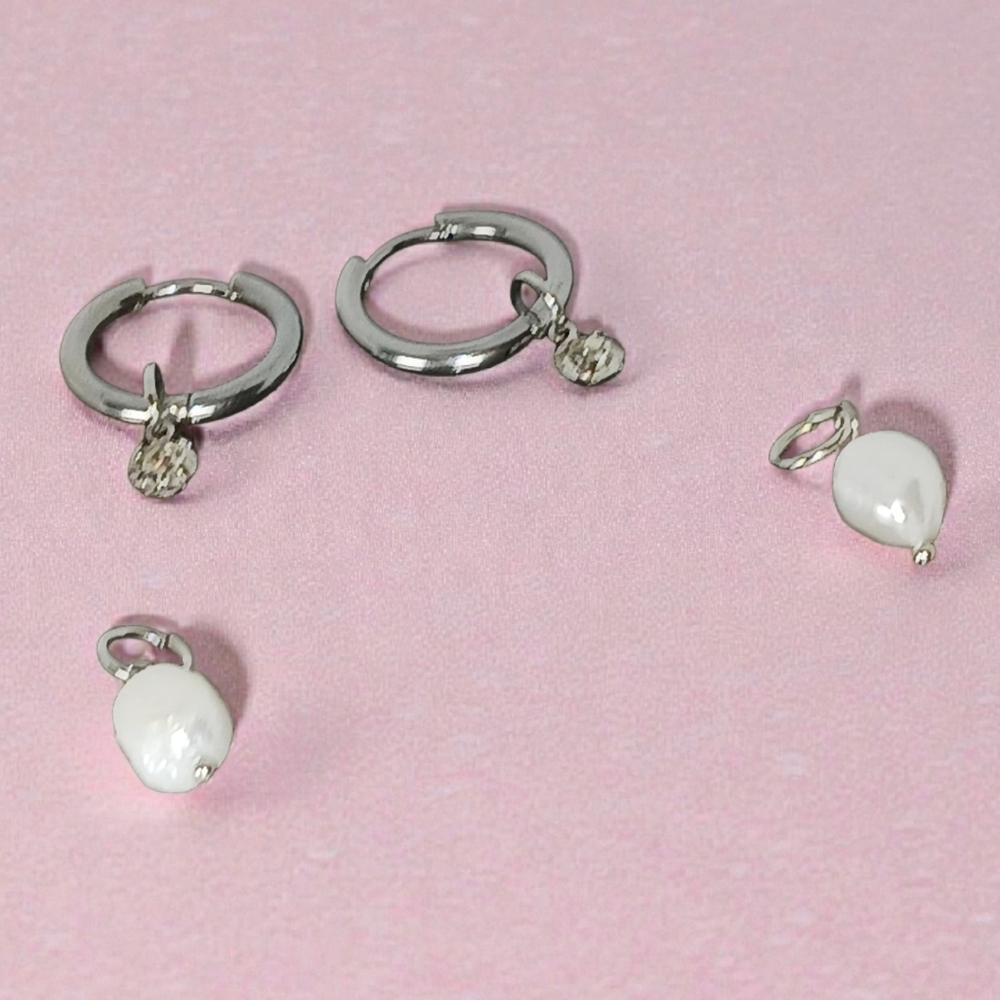 Silver Hoops Multiple Charms Pearls Rhinestones Normcore Modern Retro Glam Luxe